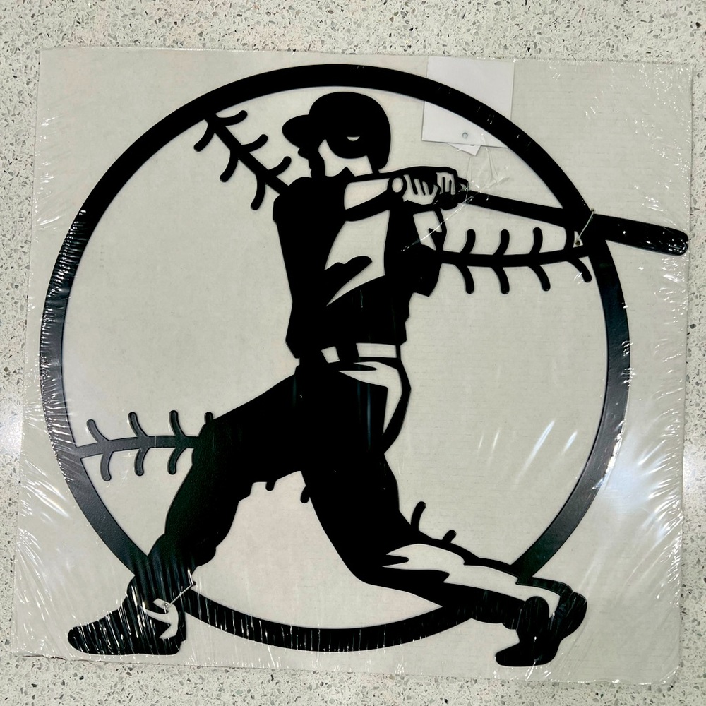 NWT  Wall Hanging Baseball Silhouette, Steel/Metal, 16inch X 15 inch - Black